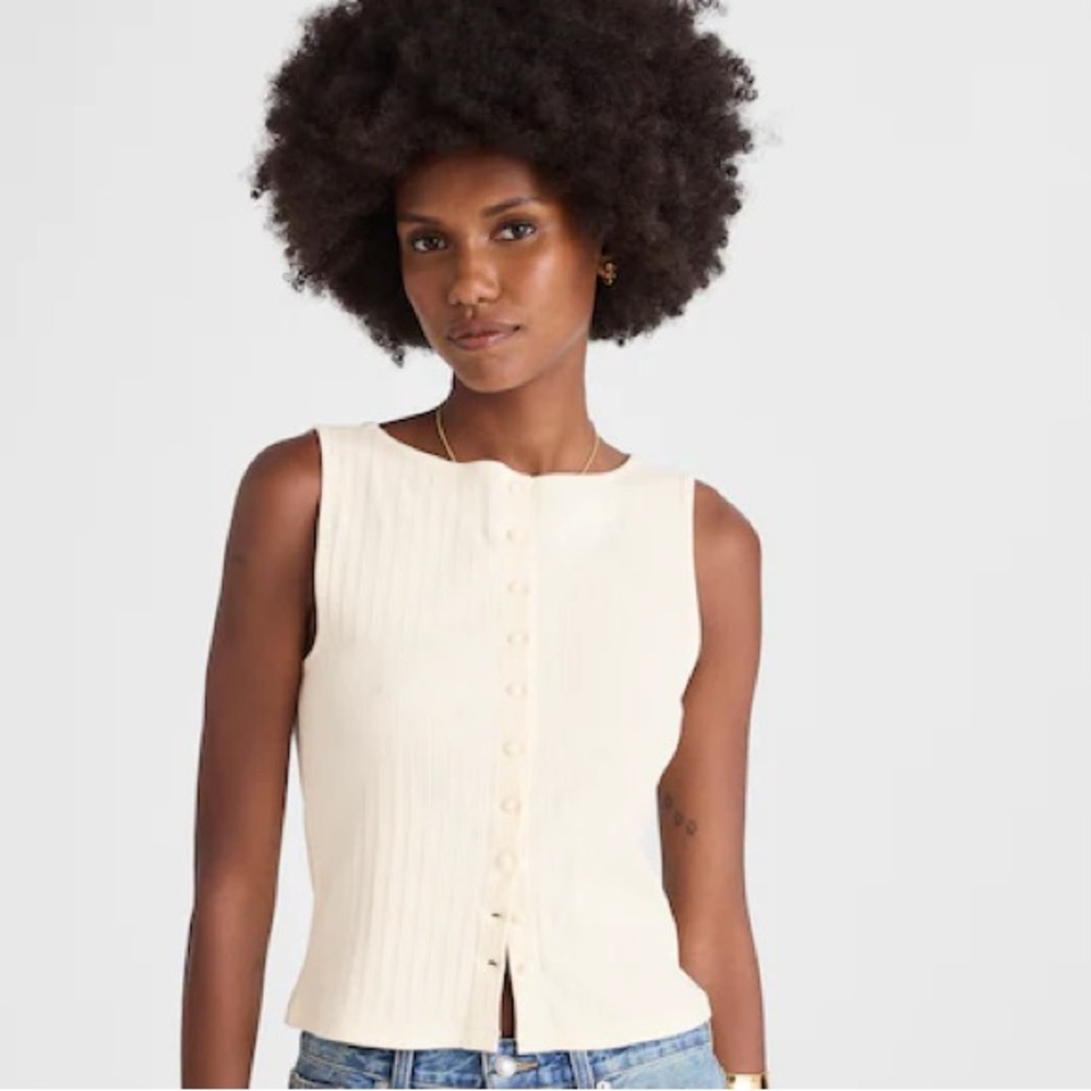 Madewell NWT Ribbed Crewneck Shell Top Size Medium in Vintage Ivory